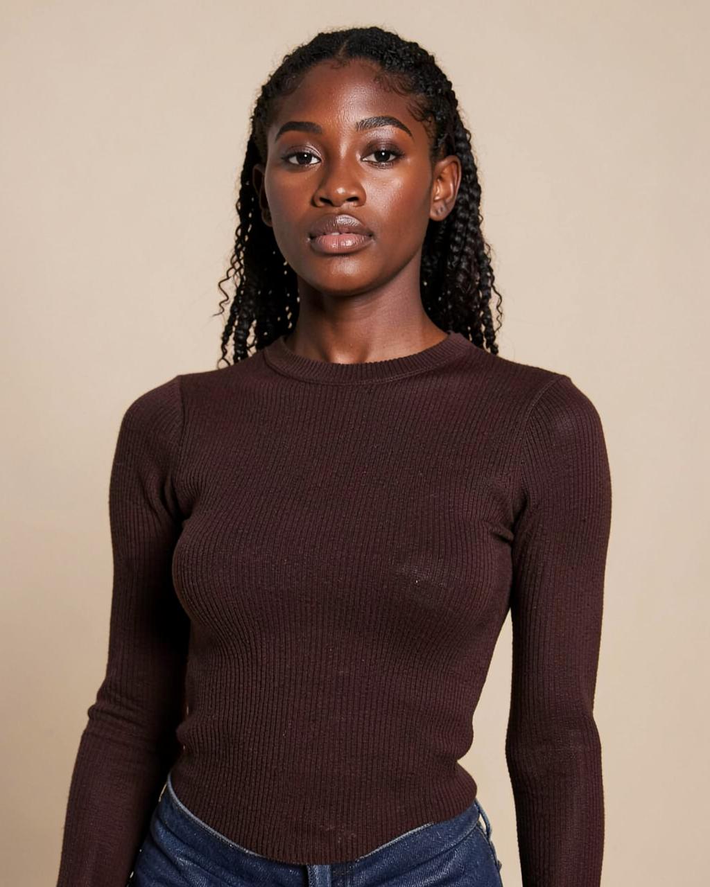 Mocha Ribbed Knit Top