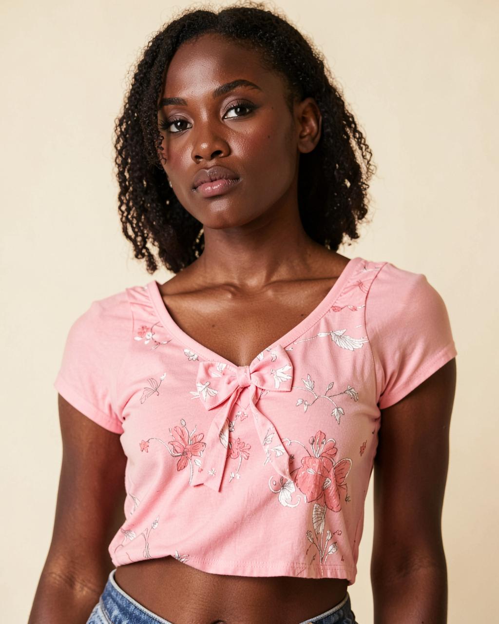 Pink Graphic Bow Top